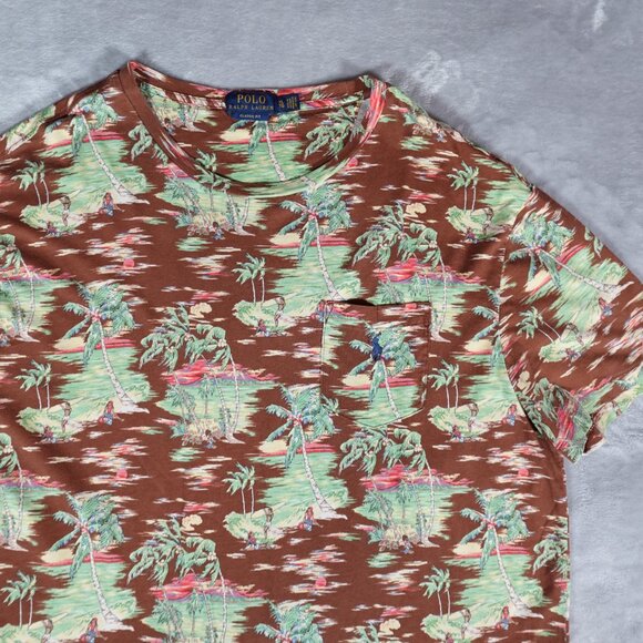 Polo Ralph Lauren Other - Polo Ralph Lauren Hawaiian Pocket T Shirt Mens XL Loose Collar Washed Brown